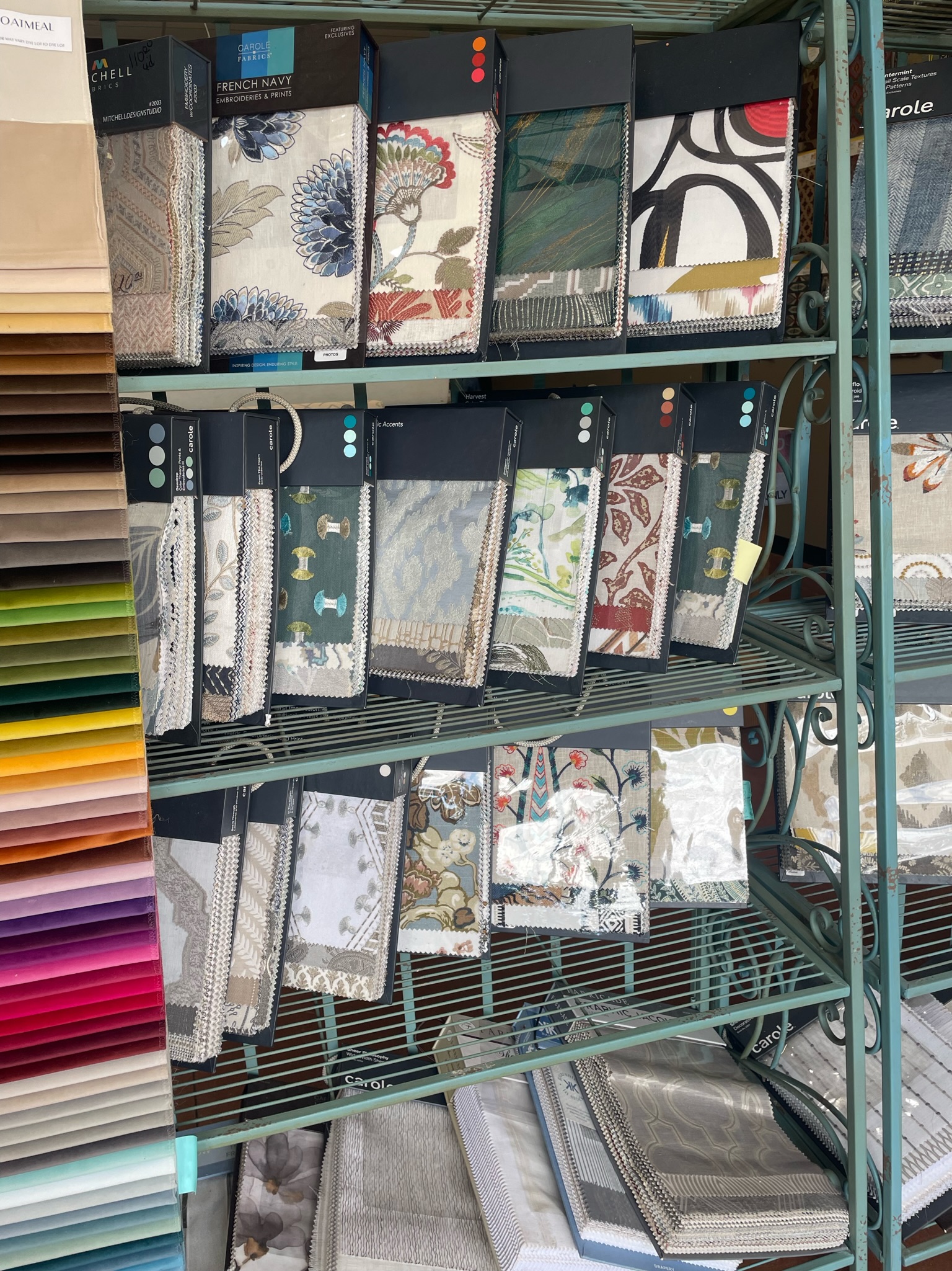 Shelves of fabrics